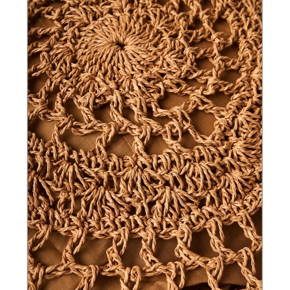 Round Tan Straw Braid Tote Bag Round Straw Bag - Picture 5 of 5